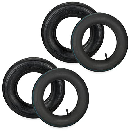 Relaxdays Roue brouette avec Chambre à air, Lot de 2 pneus Rechange 3.50-8 Pouces, pneumatiques, Jusqu’à 154 kg, Noire