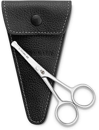 Tijeras para barba Störtebekker® - de acero inoxidable - recortador de barba para hombres, recortador de pelos de la nariz - incl. estuche de cuero auténtico - Made in Germany (Negro, 11,4cm)