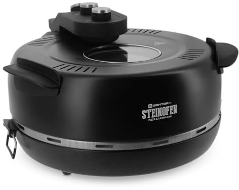 Pizzaofen elektrisch mit Pizzastein & Sichtfenster – 1600 Watt, bis 400 °C – Pizza Maker Ofen für Zuhause & Outdoor – Mini Backofen mit Ober- und Unterhitze – Pizzamaker Elektro mit Zubehör