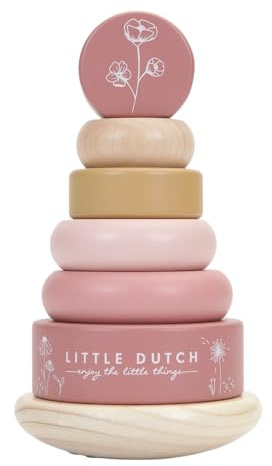 Little Dutch 8012 - Anillo de madera con diseño de torre apilable, diseño de flores silvestres, color rosa