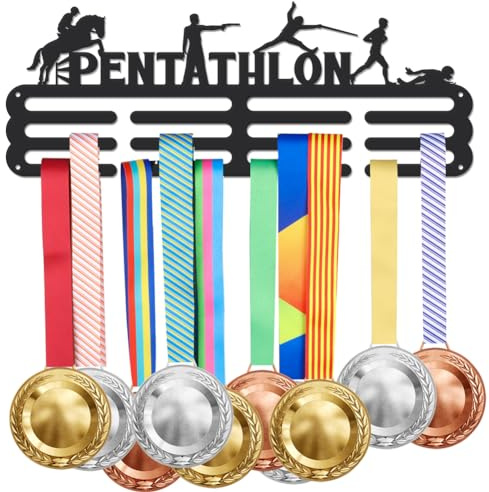 SUPERDANT Pentathlon Porta Medaglie Espositore Porta Medaglie Sportive Rastrelliera per Tiro Scherma Nuoto Equitazione Corsa Montaggio A Parete Gancio per Nastro in Ferro Decorazione Premi Porta