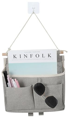 Abeillo Hängeorganizer Hängetasche,Leinen Wand Hängeaufbewahrung,Hohe Kapazität Hängeaufbewahrung Organizer Hängend,Tür Organizer für Zuhause, Büro, Wohnmobil mit 2 Haken(Grau)