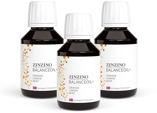 ZinZino BalanceOil+ olio di pesce con omega-3 (DHA & EPA), vitamina D3, con olio d'oliva, sapore arancia-limone, 100 ml, set da 3