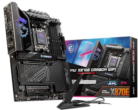 MSI MPG X870E Carbon WiFi Gaming Motherboard (AMD Ryzen 9000/8000/7000 Series Processors, AM5, DDR5, PCIe 5.0, M.2 Gen5, SATA 6Gb/s, USB 40Gbps, HDMI, Wi-Fi 7, Bluetooth 5.4, 5Gbps LAN, ATX)