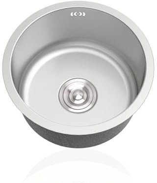 Petit Evier Rond Argenté Inox,Mini Evier Cuisine,éVier de Cuisine 1 Bac,Lavabo Cuisin pour Caravane,Bar,FaçOns D'Installer Sur Le Plan et Sous Plan (Ø 32cm)