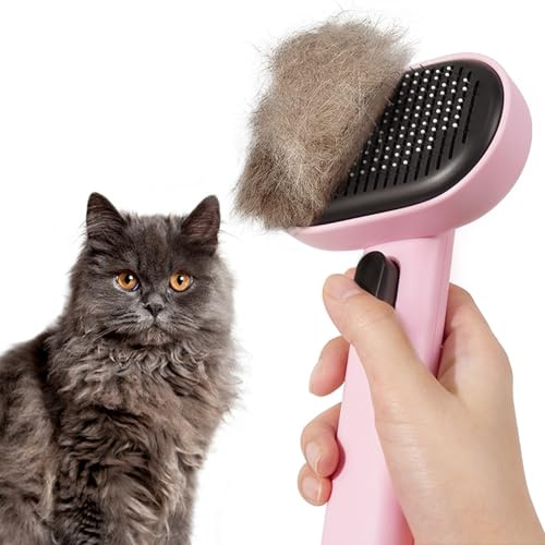 aumuca Brosse Chat Autonettoyante, Brosse pour Chat Poil Long ou Court, Brosses de Toilettage pour Chats pour Enlèvement du Sous-poil et Masser, Rose