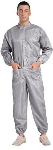 Rswnyirn Herren Einteiler Arbeitskleidung Arbeitsoverall Langarm Maleranzug Blaumann Chemie Handwerker Werkstatt Uniform Outfits Grau M