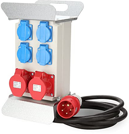 Daromigo Baustromverteiler CEE 2 x 16A 400V+4x 230V 5 Polig, Stromverteilung Wandverteiler IP44 mit Sicherheitsklappdeckeln Leitung, für Werkstätten und Fabriken