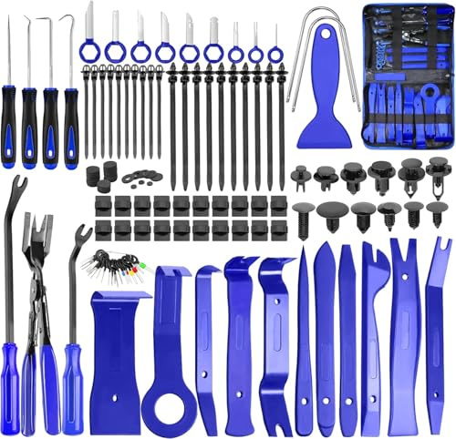 XQX 238 Pcs Car Trim Removal Tool kit, Fastener Remover Plastic Pry Tool Kit, Adhesive Cable Clips Auto Push Pin Bumper Retainer Clip Set with Storage Bag for Panel, Radio, Stereo, Audio, Dash, Window