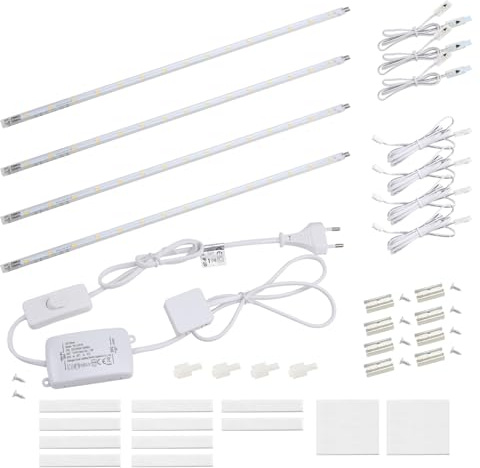 da LIGHT LED Unterbauleuchte mit Schalter 7W 700lm 4000k Neutralweiß Lichtleiste Küchenlampe Vitrinenbeleuchtung Schrankbeleuchtung mit 4x41cm Stripes für Küche Schrank Erweiterbar durch Stecksystem