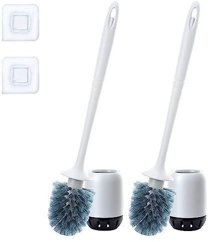 Toilet Brush, Funnydin 2 Pack Toilet Brushes & Holders, Deep Cleaning Loo Brush Set - Toilet brush with Drying Holder Set, Toilet Cleaner Brush for Bathroom(Flooring/Mounted Wall）