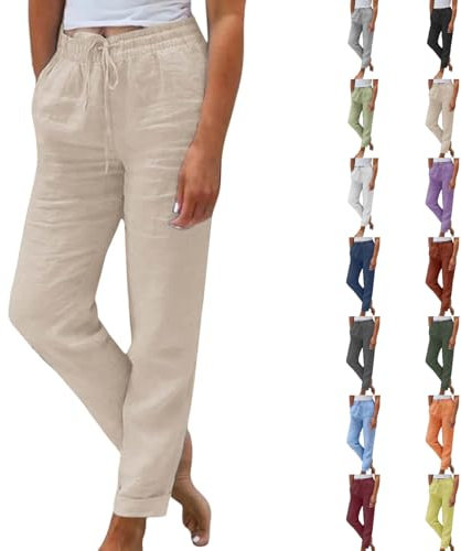 Sommerhose Damen leicht Damen leinen Hosenanzug Damenhose mit Gummizug italienische leichte luftige Sommerhose Caprihosen Summer wickelhose Summer Zweiteiler leinen Schlupfhose Stoffhose