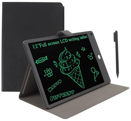 LCD -Tablet für Erwachsene, 12 -Zoll -Vollbild -Zeichnungstablette, Elektrisches Handschriftenpad, Wiederverwendbares Löschen Digitaler Notizblock mit Stift, Pu Case