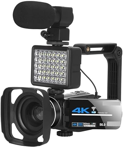 EKOUQIN Videocámara Full 4k Cámara de Video Profesional Transmisión en Vivo Visión Nocturna 58MP Fotografía Cámaras Digitales Vlog Record Película, Disco, transmisión(128G SD Card,Kit 2)