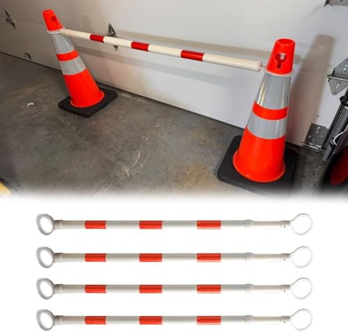 Infällbar Trafikkonstång Teleskopiska Reflektorer för Varningskoner, Infällbar Trafikkon med Vevstång, Säkerhetsbarriärer av Plast för Parkeringsplatser/vägbyggnader(White and Red,4pcs)