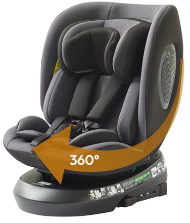 Mobelys Siège Auto Bébé 0 à 36kg ISOFIX I-Size 40-150 cm, ECE R129 Siège Auto Isofix Pivotant 360 Inclinable pour Bébé et Enfant jusqu’à 12 Ans, Housse Amovible, Rembourrage Supplémentaire, Gris Foncé