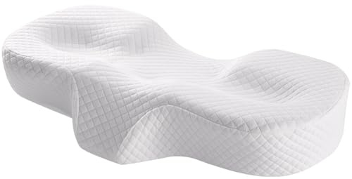 BOSREROY Cuscino ergonomico in memory foam per alleviare il collo, anti rughe, bianco per viso, lato e schiena, adatto per chi dorme sulla schiena, texture