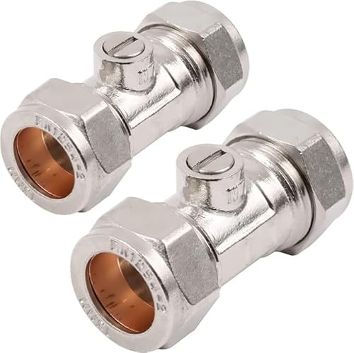 Victor George Homes WRAS Approved Isolation Valves, Chrome, 15mm Compression Fitting, 48mm Width, Quarter-Turn Operation, Hot and Cold Water System Compatible, Twin Pack