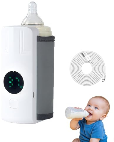 Chauffe-Biberon Portable sans Fil, 6000mAh Rechargeable, 6 Réglages de Température, Écran LCD, Chauffage Rapide Sans Eau pour Lait Maternel et Préparation
