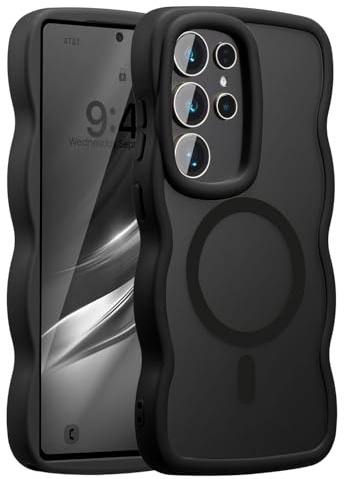 UEEBAI Magnetfodral för Samsung Galaxy S26 Ultra 5G, kompatibel med trådlös laddning, vågram, flytande silikonfodral, skyddsfodral med repskydd, svart