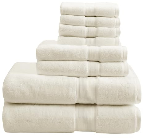 Madison Park 800GSM 100% Cotton Luxury Bathroom Towels ,Long Oversized Linen Cotton Bath Towel Set , 8-Piece Include 2 Bath Towels, 2 Hand Towels & 4 Wash Towels, Cream