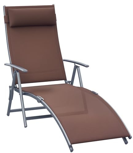 Outsunny Sdraio da Giardino Pieghevole con Cuscino, Schienale con 7 Reclinazioni, 137x63.5x100.5cm, Marrone