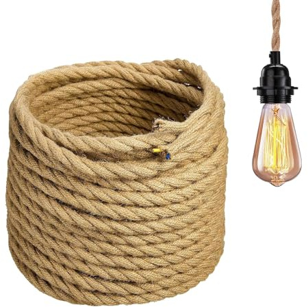 GreenSun Textilkabel 3 adrig - 5 Meter 3 x 0,75 mm² Vintage Lampenkabel Stromkabel Textilummantelt Stoffkabel Retro Kabel mit Erdung Gewebekabel Seilkabel für DIY Hängeleuchten, Jute