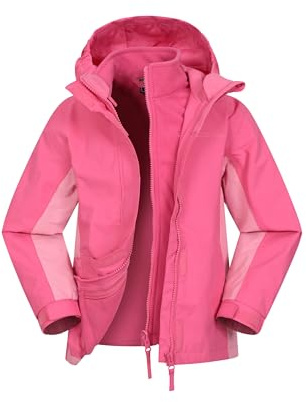 Mountain Warehouse Lightning 3 in 1 Kids Waterproof Jacket - Taped Seams Triclimate Jacket, Detachable Hood, Inner Fleece Kids Coat - Spring Summer, Walking Light Pink (01) Kids Size 7-8 Years