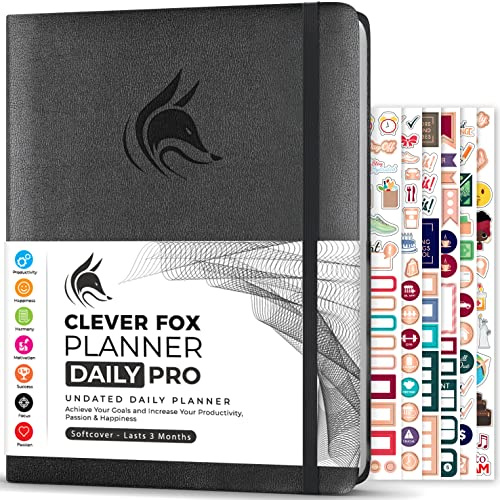 Clever Fox Planner Daily PRO - Daily Life Planner and Gratitude Journal to Increase Productivity, Time Management and Hit Your Goals, Undated, A4 Size - 21.5x28cm, Lasts 3 Months (Silver Black)