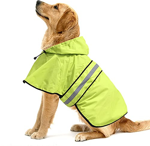 Ezierfy Waterproof Raincoats for Dogs - Adjustable Pet Raincoat Jacket, Lightweight Dog Hooded Rain Coat Waterproof Rain Poncho for Small to X- Large Dogs and Puppies (Neon Green, Large)