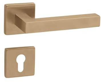 Gedotec Türdrücker Messing gebürstet | 1Set | Rosettengarnitur auf eckigen Rosetten | KARAT | PZ- Profilzylinder | Türklinke Innentüren | Drückergarnitur inkl. Befestigungsmaterial | Klinke rostfrei