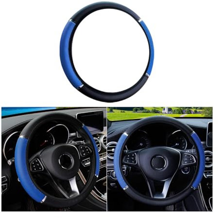 Adunsiaoto Mikrofaser Lenkradabdeckung, Lenkradbezug Leder, Auto Lenkradhülle Lenkrad Abdeckung 38cm Anti Rutsch Universal Lenkradabdeckung Lenkradschoner, rutschfest, Bequem(Schwarz Blau)