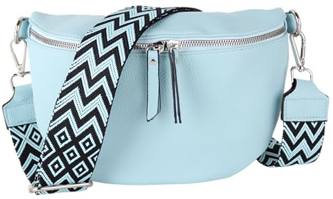 MIRROSI® Bauchtasche Damen, Veganleder 26x18x9cm, Umhängetasche, Brusttasche, Crossbody bag, Kunstleder leder, verstellbare Schulterriemen Bohemian Style (Babyblau)