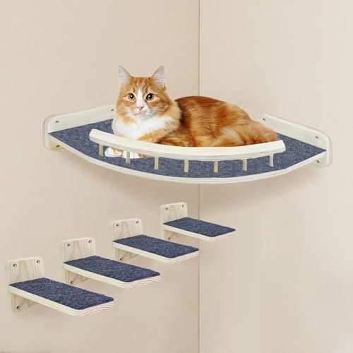 Shiawase Muro de Escalada para Gatos Con Alfombrilla Antideslizante, Juego de Muebles de Madera de 5 Piezas, Incluye Tornillos de Montaje, Hasta 15 kg