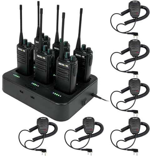 Retevis RB29 Walkie Talkies with Shoulder Mic,Rechargeable 2 Way Radios 6 Pack,with 6 Way Multi Gang Charger,Intuitive Charging Progress,Rugged Two Way Radio for Business Factory Jobsite Warehouse