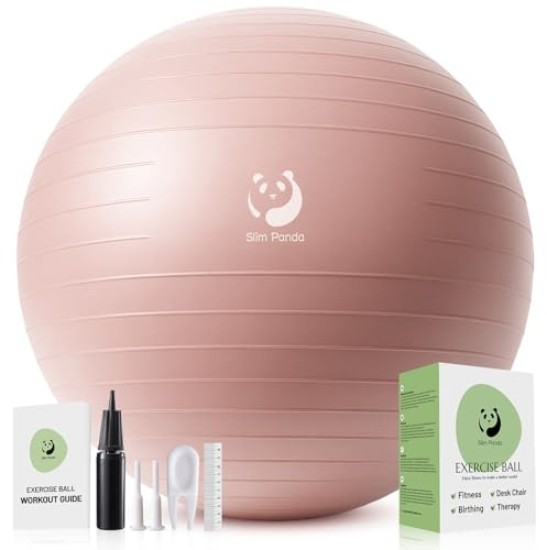 Slim Panda Palla Pilates, 55-85cm Anti Scoppio Antiscivolo Palla Ginnastica con Cannuccia Gonfiabile, Soft PVC Palla da Yoga per la Terapia Degli Anziani, Casa, Fitness, Allenamento Equilibrio