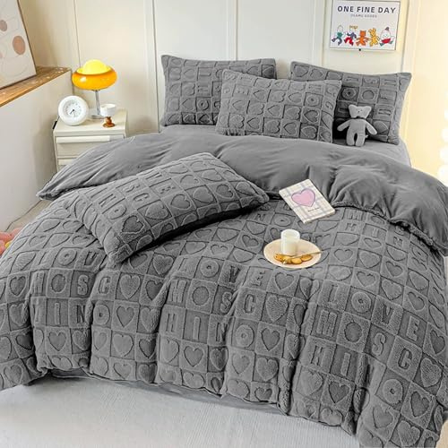 HOMEYA Edredón Borreguillo Invierno 180x260 cm para Cama 90/105, Reversible Franle Sherpa, Relleno Microfibra, Nórdico Cálido Suave, con 1 Funda de Almohada 50X70 cm, Gris