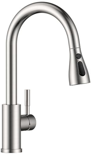 APPASO Kitchen Tap, Single Handle High Arc Modern Pull Out Sink Mixer Faucet with 360°Swivel 3 Modes Sprayer for 1 Hole Sink High Pressure, Easy to Install, Brushed Stainless Steel