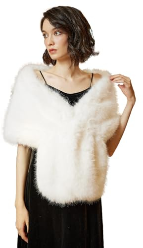 BEAUTELICATE Estolas para Bodas Fiesta Chal de Piel Sintética Mujer Nupcial Chaqueta Bolero Invierno para 1920s Novia Vestido de Noche (Blanco)