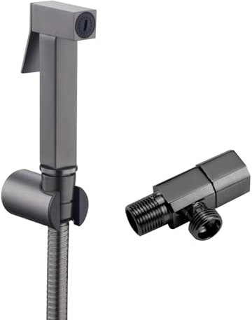 Spruzzatore per Bidet Manuale per WC, Attacco per Bidet Portatile per WC con Gancio per Doccia e valvola ad Angolo, Getto Spray per WC, Grigio