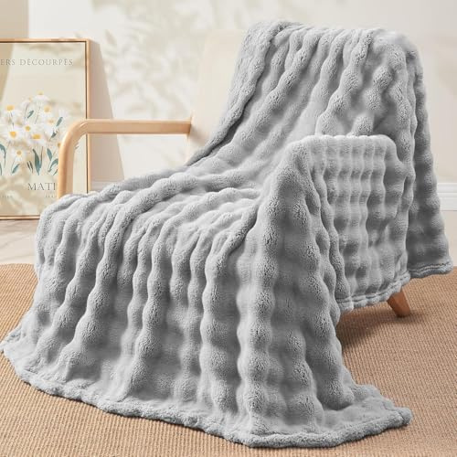 Topchances Fluffig fleecefilt 450 gsm supermjuka mysiga varma filtar plysch för soffa, lätt luddig mysig alla årstider stora överkast för säng soffa soffa heminredning (ljusgrå, 100 × 160 cm)