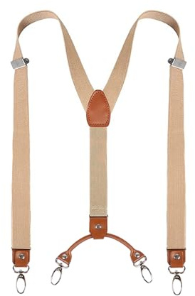 Sinbury Men's Braces for Trousers 25mm Wide Heavy Duty Y Shape Adjustable Elastic Suspenders Trouser Braces with 4 Hooks One Size Fits All for Men and Women Y Style (Khaki)