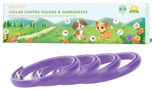 SEISSO 4 Collares Anitparasitarios para Perros, Set de 4 Collar contra Pulgas y Garrapatas con 24-32 Meses de Protección, Collares Antipaulgas para Perros Grandes Medianos y Pequeños, 63.5 cm, Morado