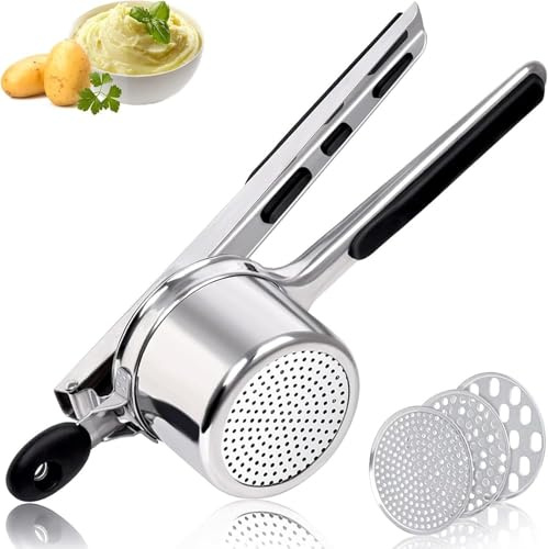 Prensa de patatas de acero inoxidable de alto rendimiento con 3 rebanadas intercambiables, gran prensador de patatas y prensa de patatas para puré de patatas, Spätzle, máquina de pasta, prensa de