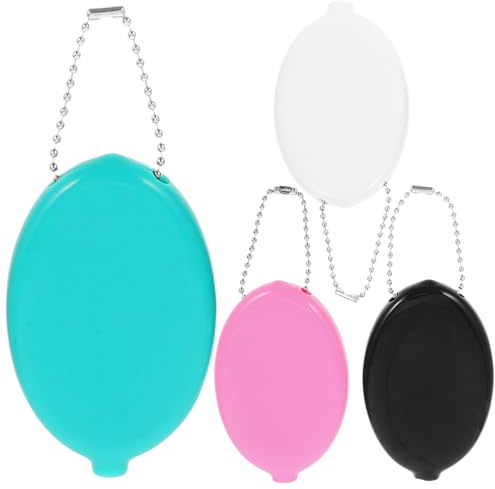 WESIEVYA Monedero Ovalado de PVC Compacto y Portátil con Cadena para Monedas, Bolsa Organizadora de Viaje para Hombres y Mujeres, Pack de 4 Piezas