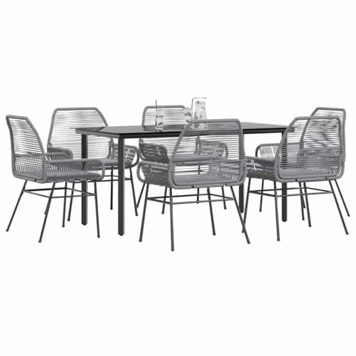 Frdhee Muebles de exterior Balcón Lounge Set de muebles de balcón Conjunto de asientos, 7 piezas. Juego de comedor de jardín con cojín de vidrio de ratán gris de polirratán, grupo de asientos para