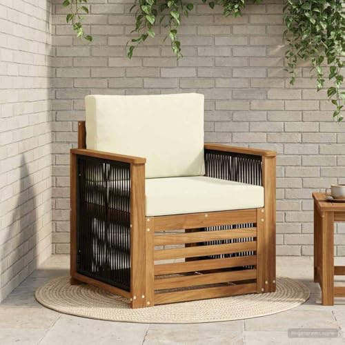 sephironlbb Divano centrale per esterni in legno di acacia massiccio con imbottitura, divano da giardino resistente alle intemperie, per terrazza, balcone, giardino d'inverno, gruppo di sedute