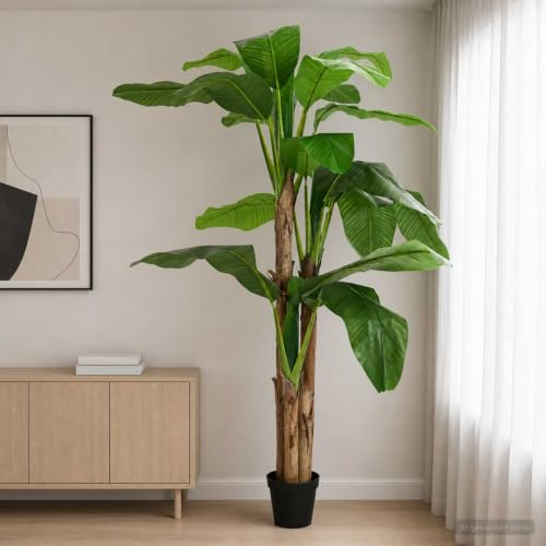 LoogCape Konstgjord bananträd grön 125 x 25 x 250 cm tyg bambu inomhus växter dekoration för vardagsrum sovrum hall, lättskött, realistisk design, mångsidig användning