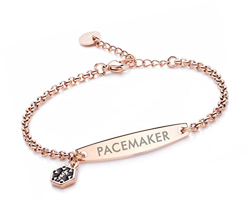 LinnaLove-Pre-engraved PACEMAKER Rose Gold Simple Rolo chain Medical bracelet for Women