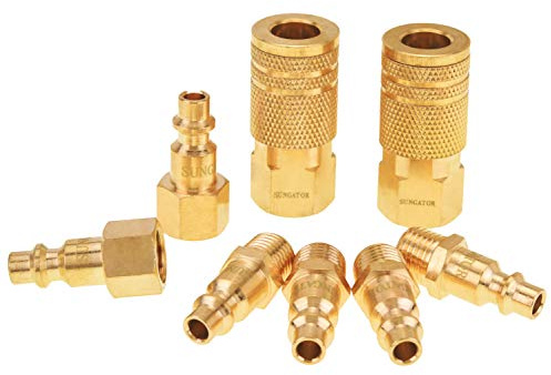 SUNGATOR 8-Piece 1/4 NPT Air Hose Fittings, Solid Brass 1/4'' Air Line Quick Connect Fittings, 1/4 Inch Coupler and Plug Kit, Compressor Accessories, Quick Connect Hose Repair Kit